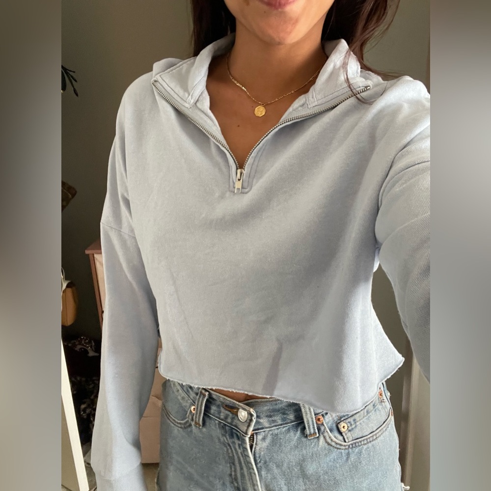 baby blue cropped collared shirt